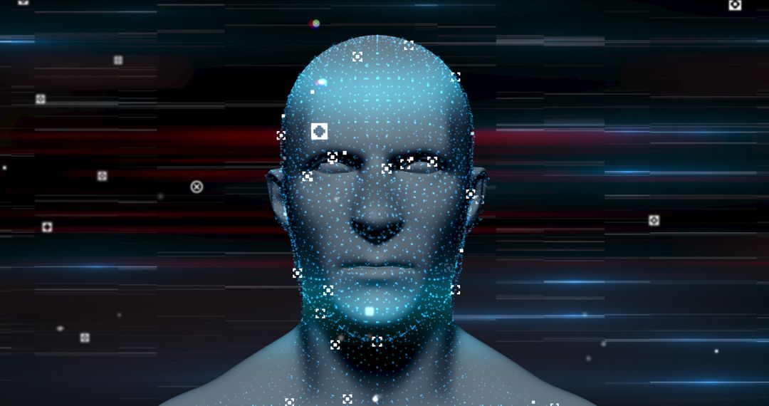 3D Blue Glowing Human Head with Digital Connections