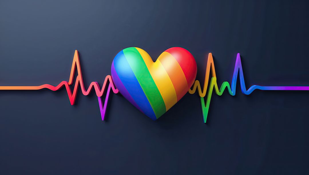 Vibrant Rainbow Heart and ECG Line Symbolizing Love and Equality