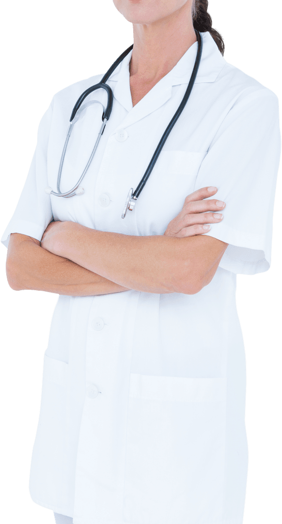 Transparent Midsection of Female Doctor with Folded Arms in Medical Uniform