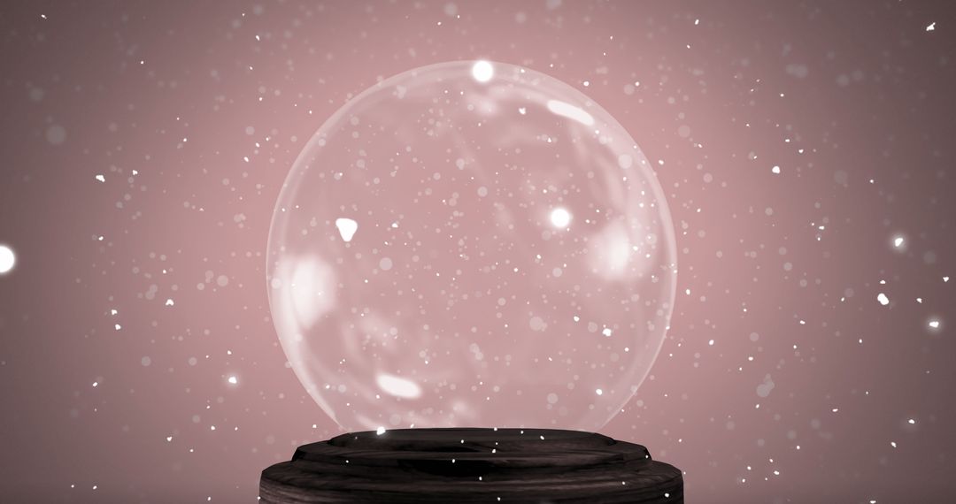 Minimalist Transparent Glass Sphere with White Flakes on Wooden Base