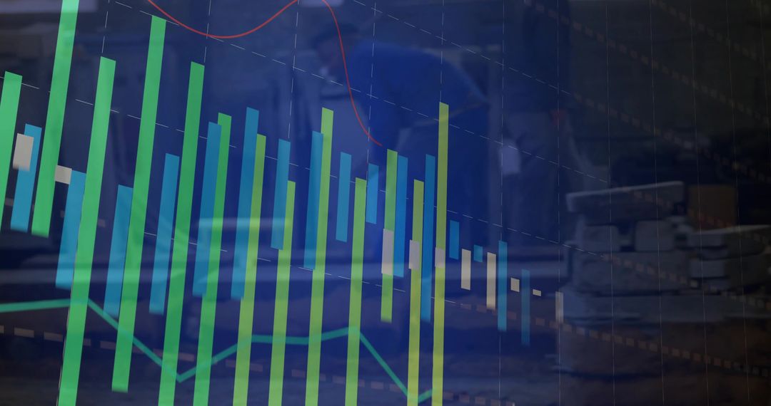 Futuristic Financial Chart Overlay on Office Digital Workspace