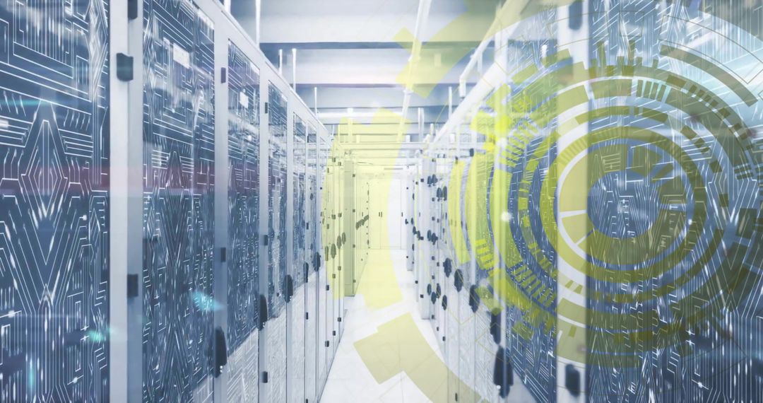 Futuristic Data Center with Financial Cybersecurity Interface