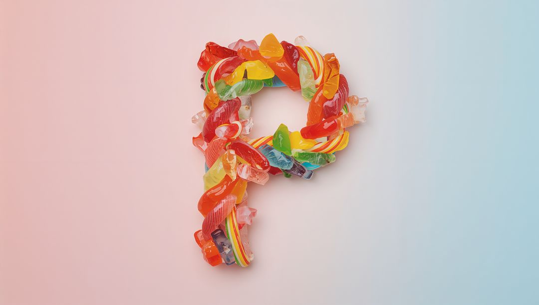 Letter P Shaped with Colorful Gummy Candies
