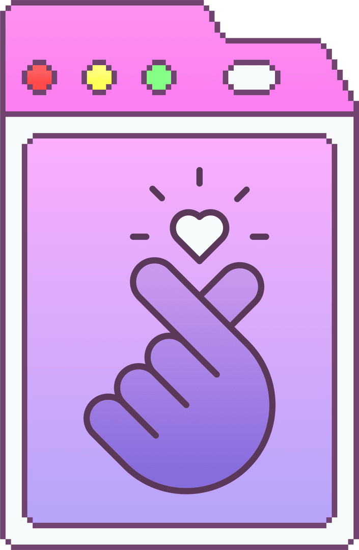 Transparent Interface Icon of Finger Heart Gesture in Pastel Browser Window