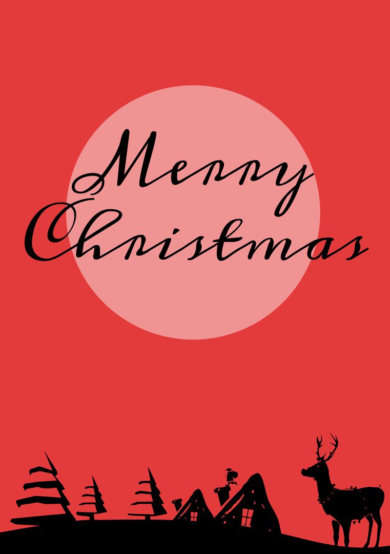 Merry Christmas Holiday Card with Silhouette Design on Red