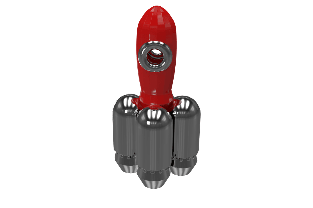 Stylized 3d render of rocket with red fuselage on transparent background