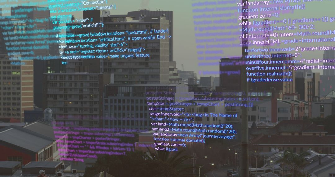 Digital Data Streams Overlay in Urban Cityscape