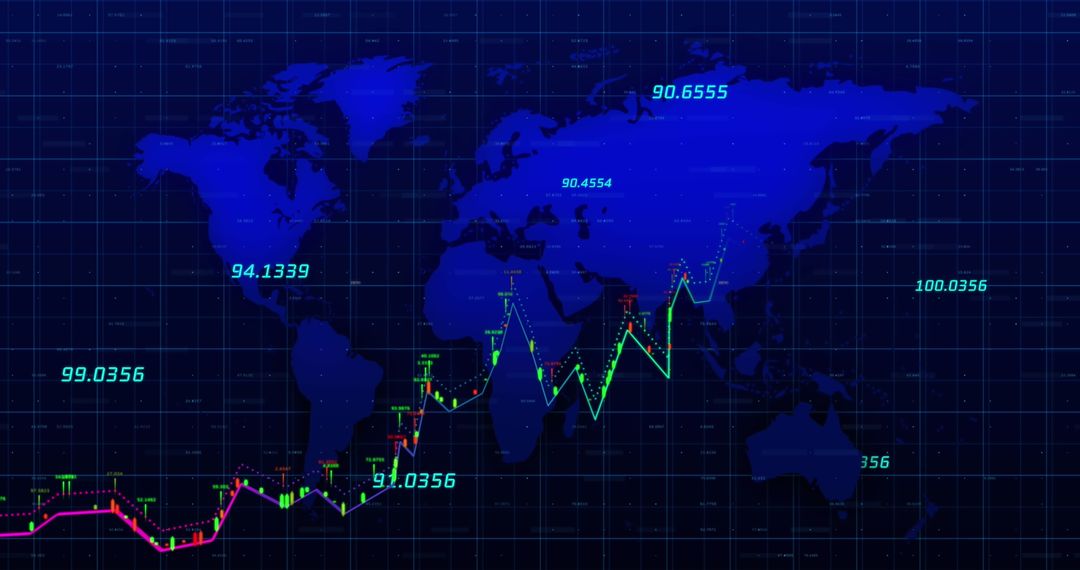Digital Stock Market Data over World Map