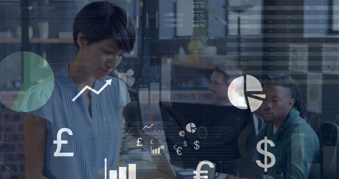 Business Woman Working with Financial Analytics and Digital Data in Office