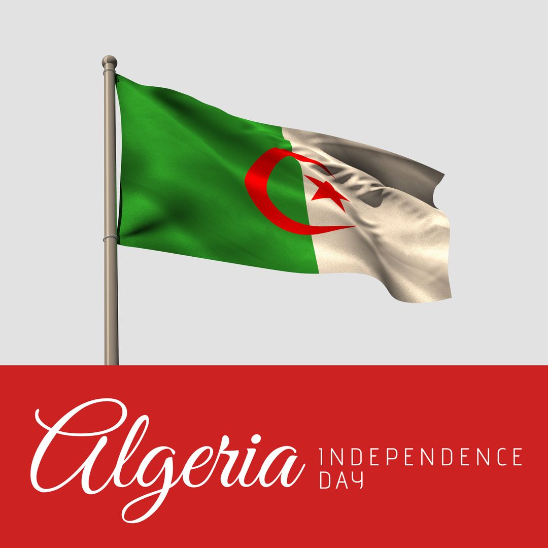 Algerian Flag with Independence Day Celebration Text