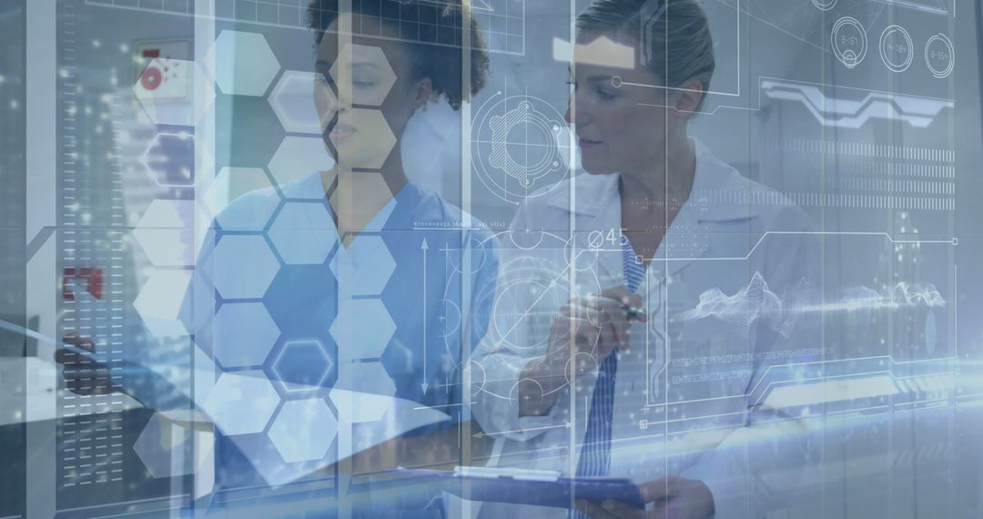 Medical Professionals Analyzing Digital Health Records with Innovative Technology