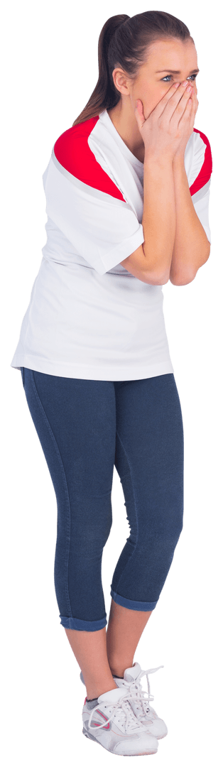 Nervous Football Fan in White Top with Expressive Emotions on Transparent Background