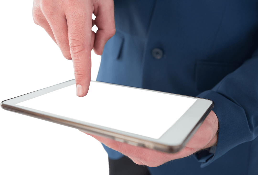 Businessman Using Transparent Tablet in Corporate Attire