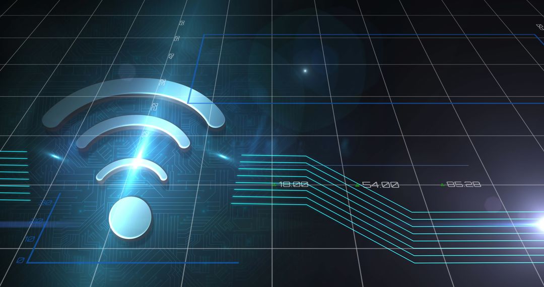 Futuristic WiFi Icon on Digitally Generated Interface