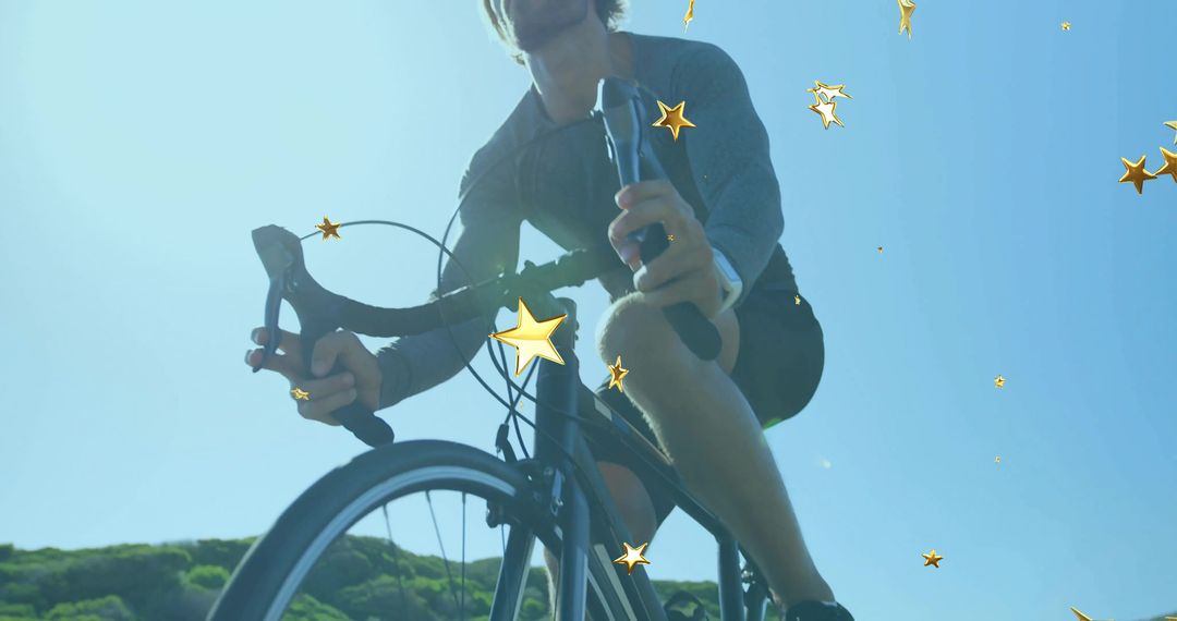 Dynamic Journey Scenery: Cyclist Adventures under Golden Stars