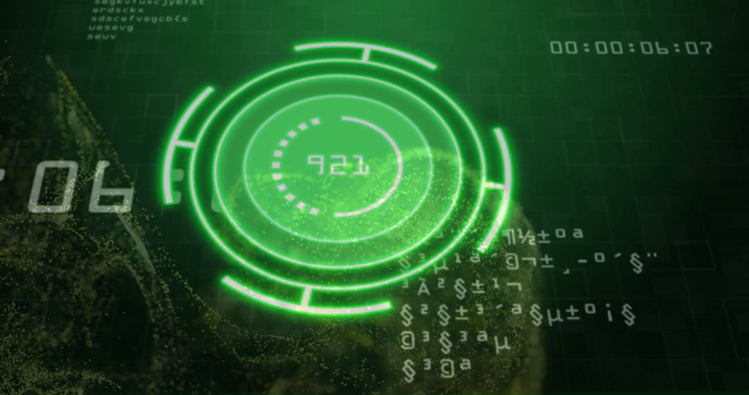 Futuristic Digital Interface with Green HUD Elements