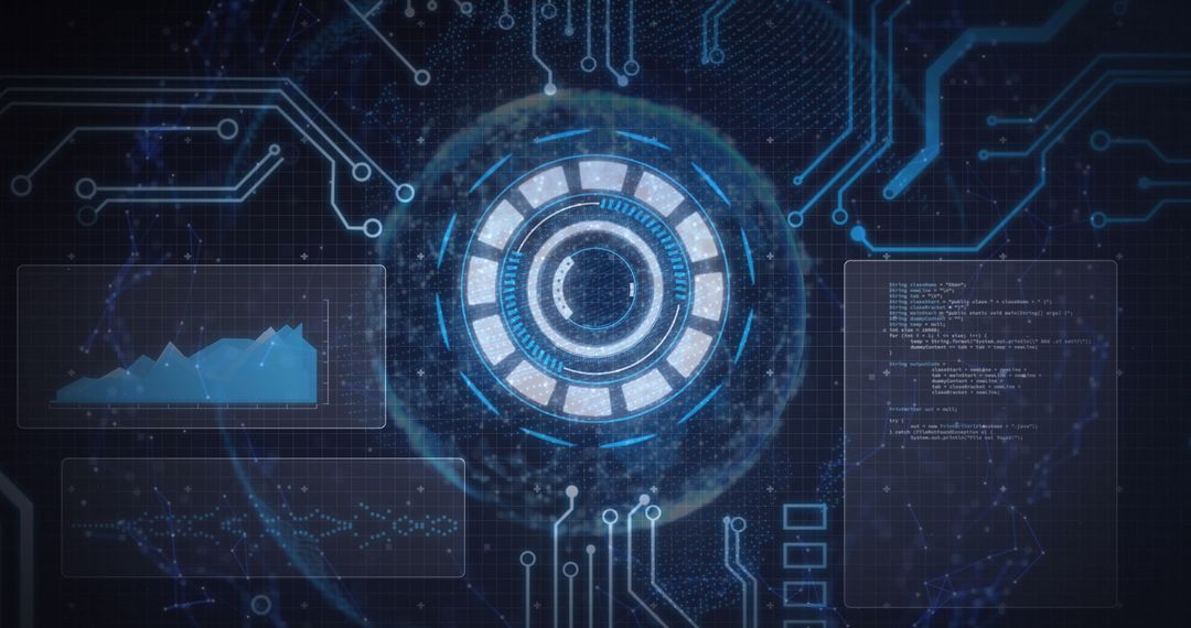 Futuristic Digital Interface with High-Tech Circuit Board Elements