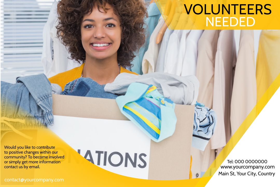 Smiling Woman Holding Donations Box for Community Service