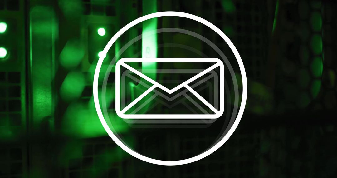 Digital Email Icon Overlay on Green Computer Servers