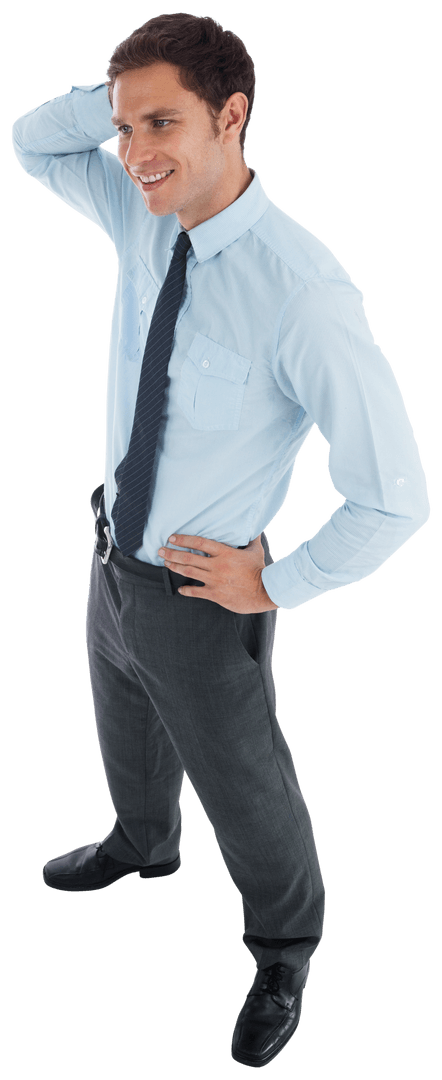 Transparent Thinking Businessman Standing with Hand on Head