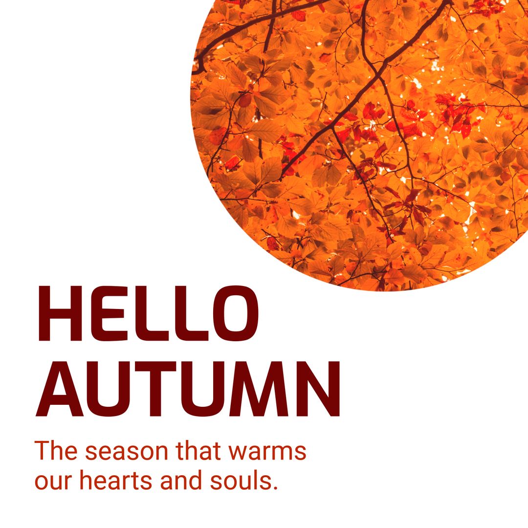 Hello Autumn Text with Vibrant Fall Leaves