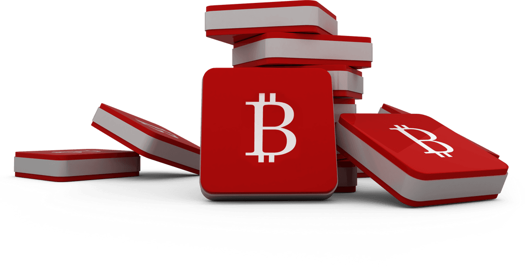 Transparent Red Bitcoin Cubes Illustrating Cryptocurrency Concept
