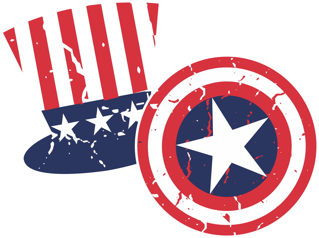 Vintage Distressed Icon Set with Hat and Shield on Transparent Background