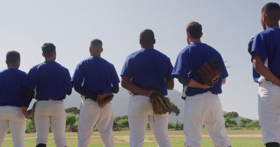 Baseball Team Standing in a Line on Field - Free Images, Stock Photos and Pictures on Pikwizard.com