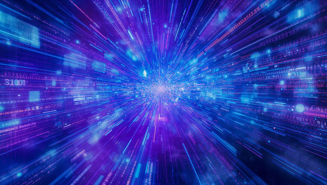 Futuristic Digital Vortex with Streaming Code Fragments