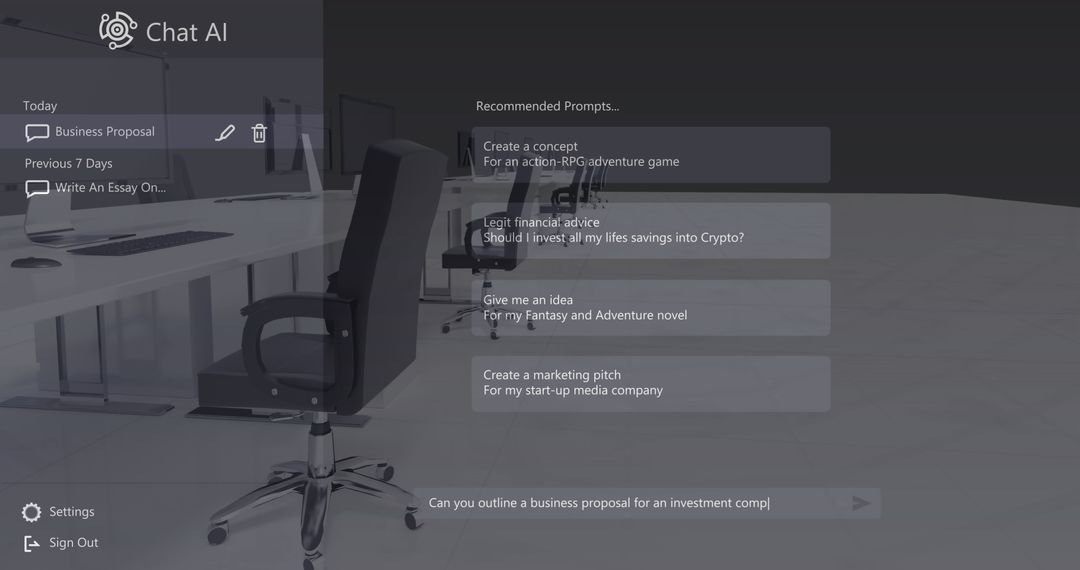 Empty Business Office with Digital AI Chat Interface
