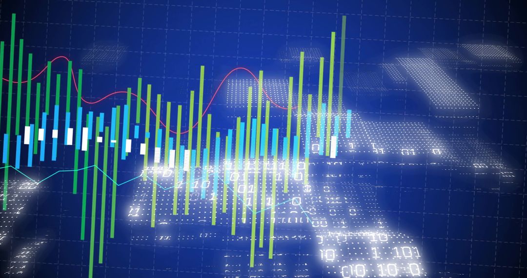 Global Stock Market Data Visualization on Digital Map Background