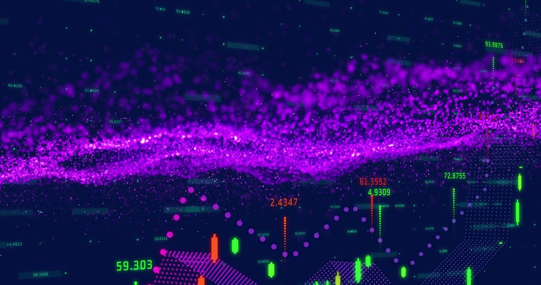 Abstract Purple Wave Pattern Over Digital Stock Market Display