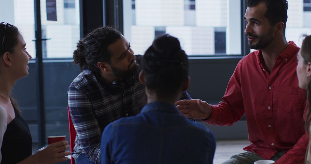 Colleagues Collaborating in Vibrant Office Workspace