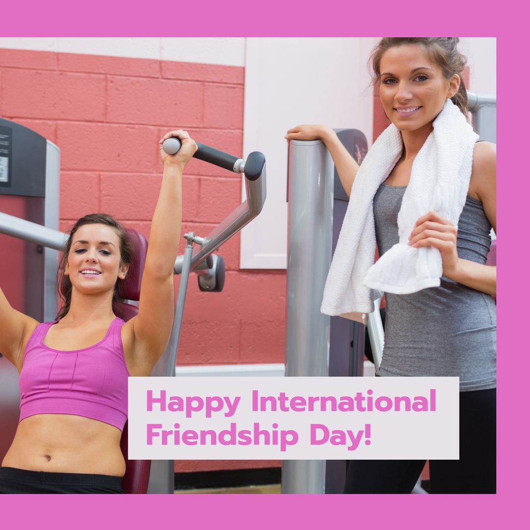 Caucasian Female Friends Celebrating International Friendship Day at Gym