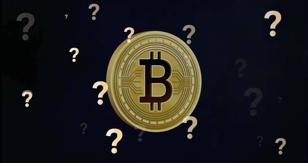 Bitcoin Symbol Surrounded by Question Marks Illustrating Cryptocurrency Uncertainty