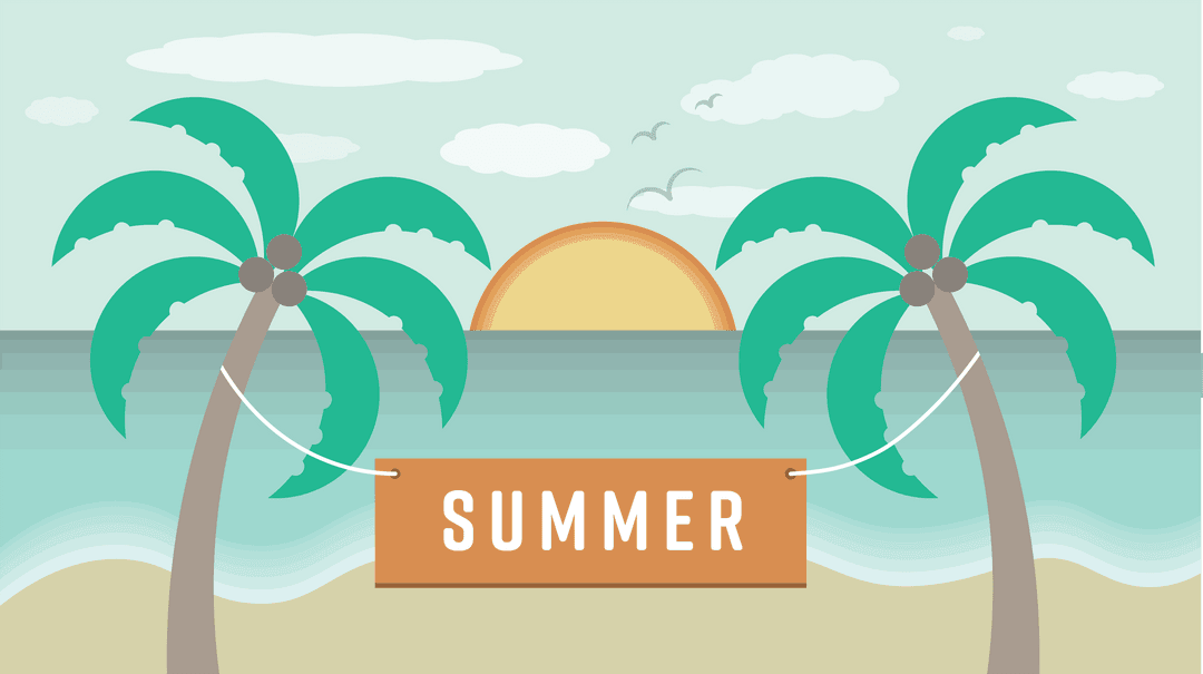 Transparent Tropical Illustration with Summer Text and Palm Trees
