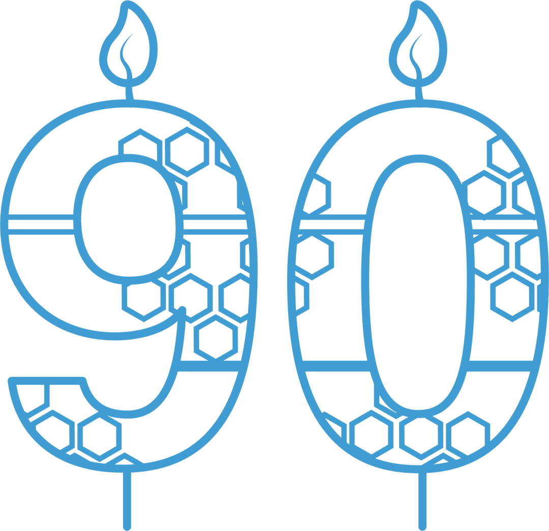 Transparent 90th Birthday Candle Illustration with Honeycomb Pattern