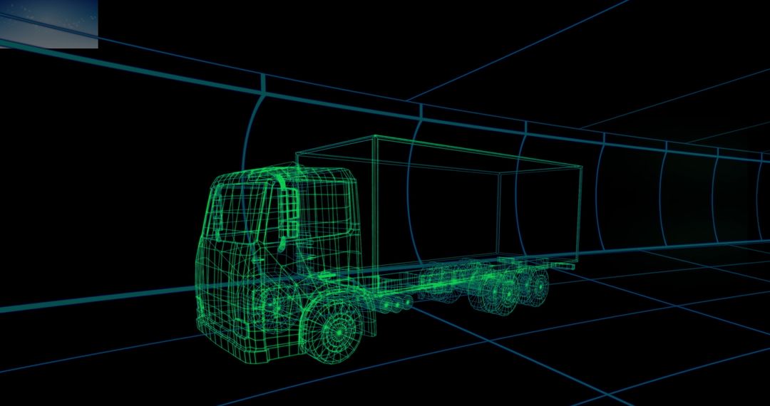 Futuristic Wireframe Truck Visualizing Advanced Transportation