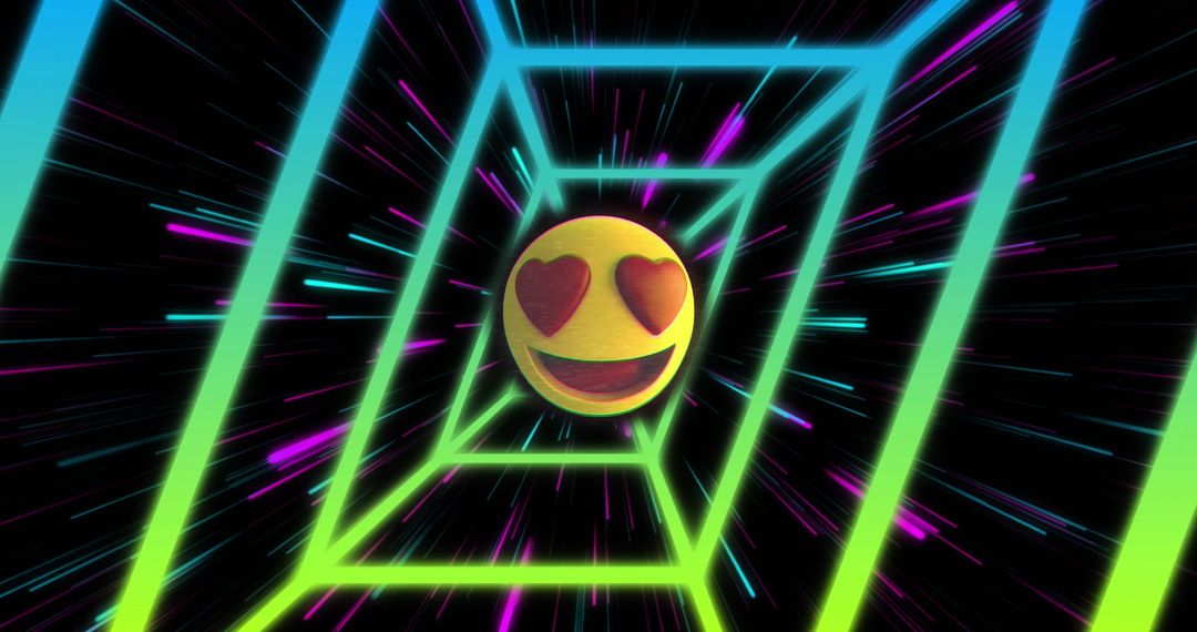 Heart Eyes Emoji with Neon Geometric Laser Effect