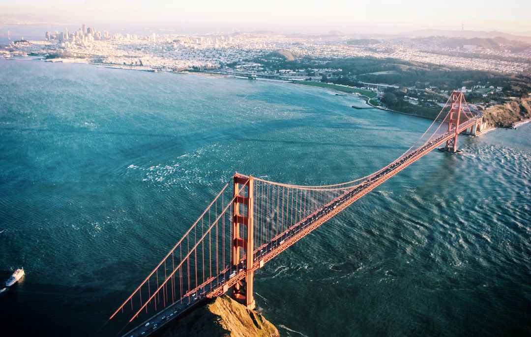 Aerial View of Golden Gate Bridge Over Bay
