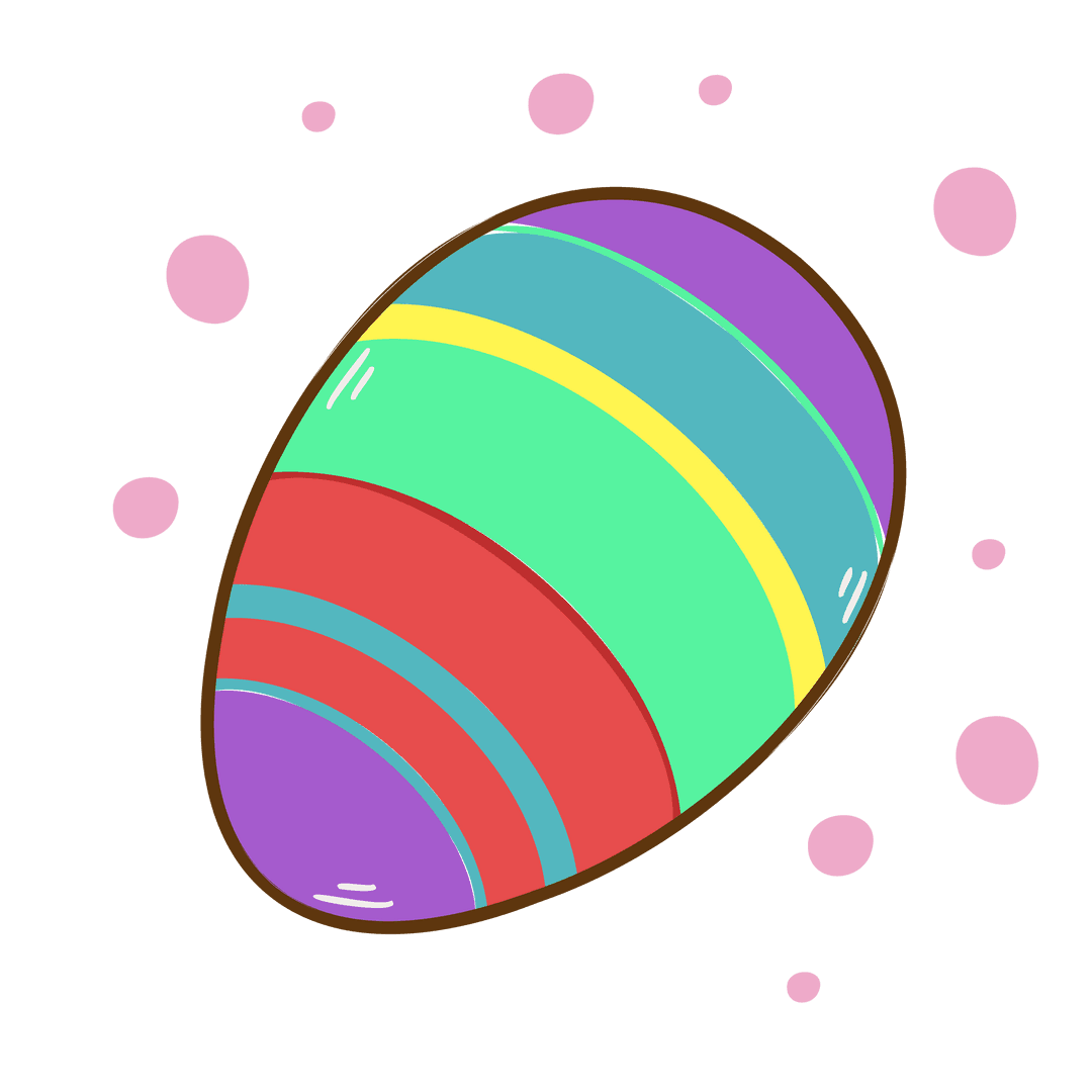 Colorful Striped Easter Egg with Pink Confetti on Transparent Background