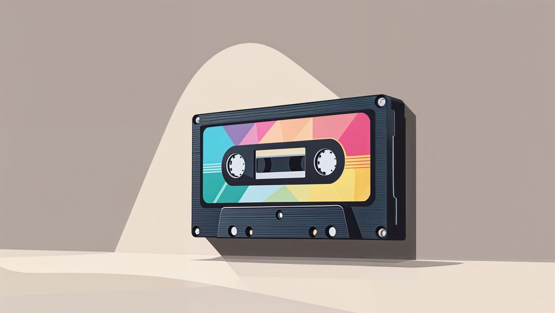 Floating Retro Cassette with Geometric Design in Minimalist Setting