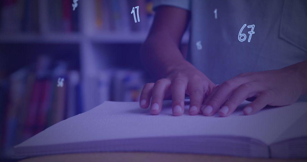 Child Reading Braille with Floating Numbers and Symbols - Free Images, Stock Photos and Pictures on Pikwizard.com