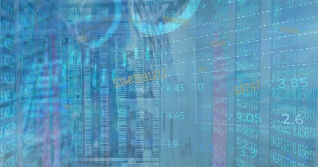 Data Processing and Digital Graphs Overlaying Server Room