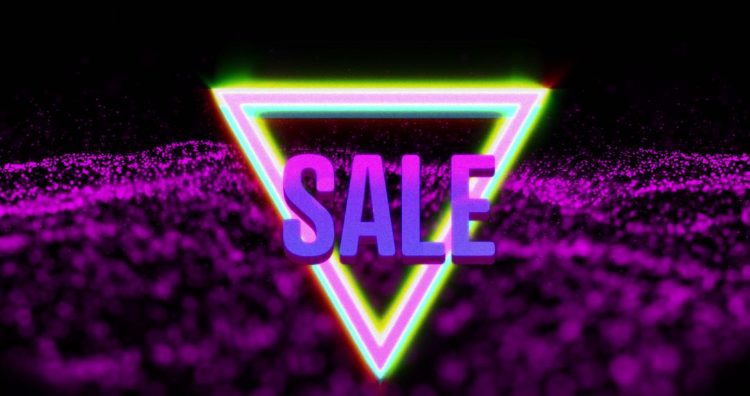 Neon Sale Text in Vibrant Triangular Alert Over Abstract Mesh