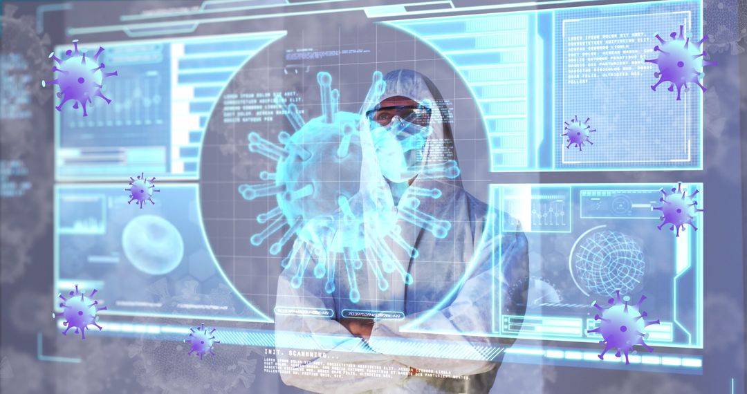 Scientist Analyzing COVID-19 Data with Advanced Digital Interface