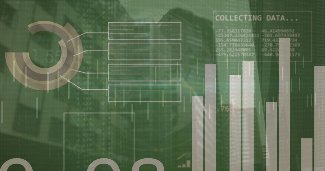 Digital Financial Data Processing on Cityscape Background