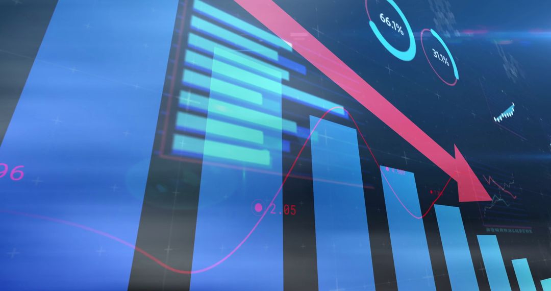 Declining Bar Chart with Red Arrow Symbolizing Economic Loss