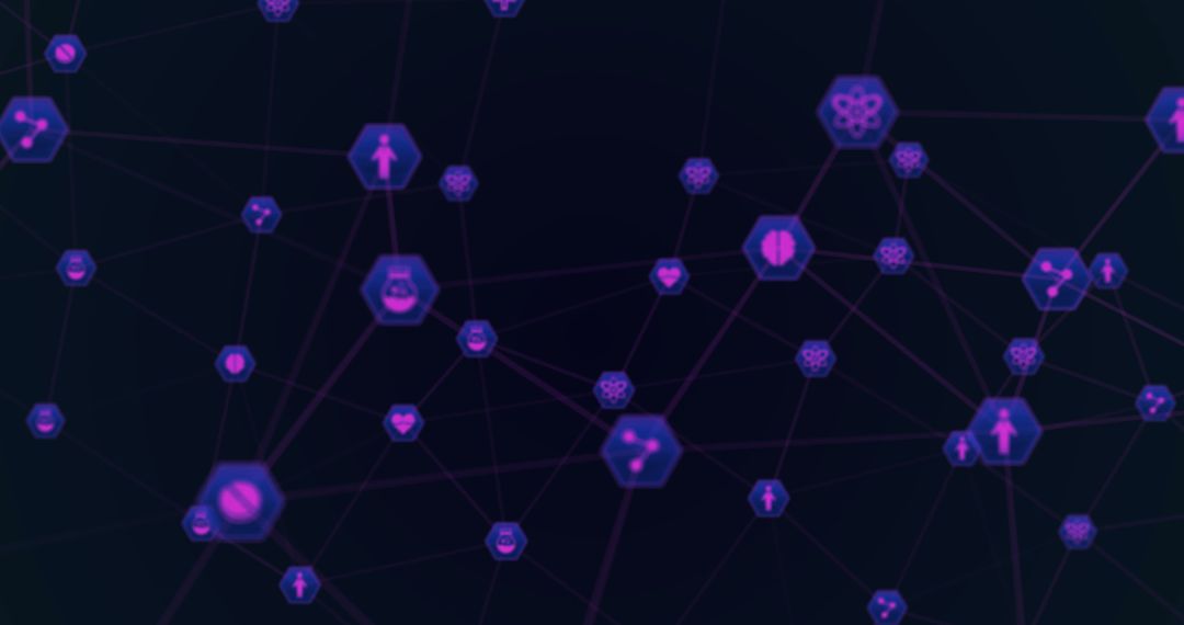 Digital Network with Connected Neon Icons