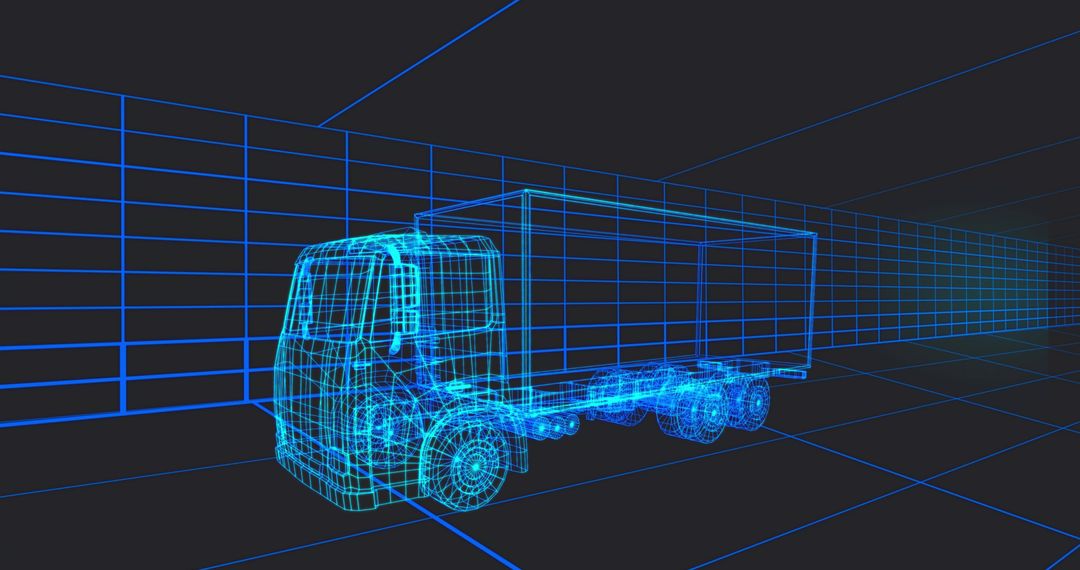 Futuristic Wireframe Truck in Digital 3D Grid Space